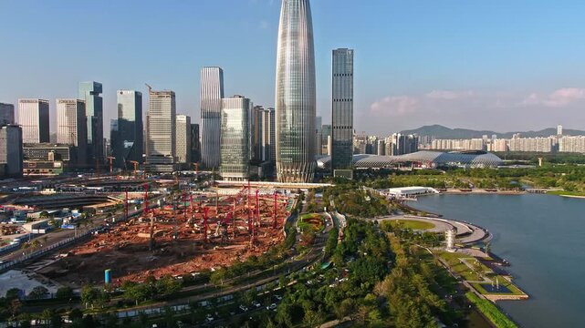 Aerial view of Futian District skyline in Shenzhen, China in Futian District, Shenzhen, China