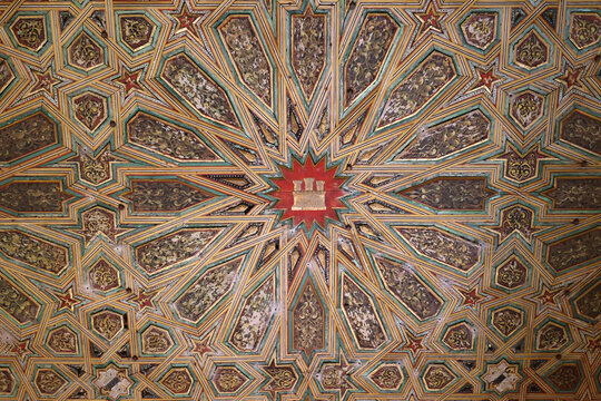Ceiling in Hall of the Infantes in the Alcazar-The Alcazar Real of Seville is one of the most famous squares in Seville, Andalusia, Spain  