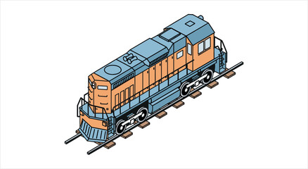 Illustration of a diesel locomotive on train tracks. © Re
