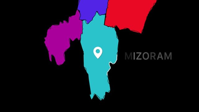 Mizoram Map Highlight, Mizoram Location Map, Indian State Geography Animation, Northeast India Regional Map, Colorful State Border Map, Mizoram Territory Map