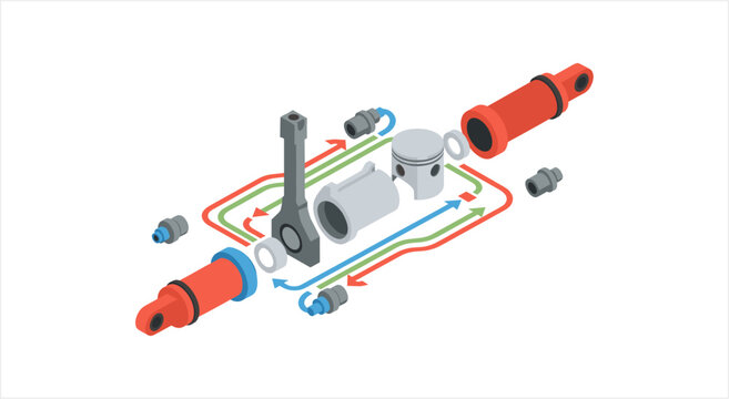 Exploded View of Internal Combustion Engine Components.