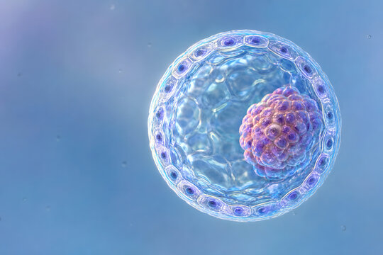 Glowing blastocyst embryo under microscope scientific illustration