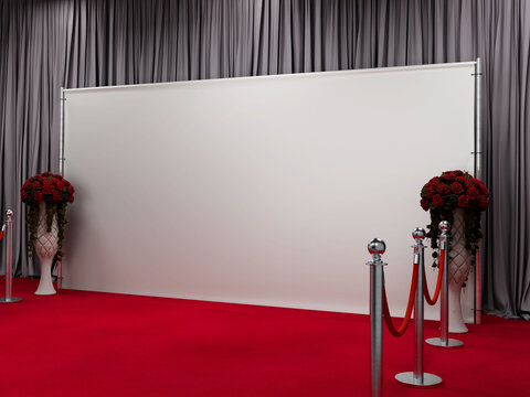 Blank White Backdrop with Pole Mockup for Red Carpet Event 3D Render