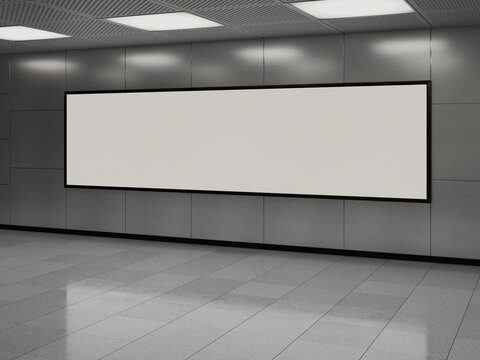 Blank Digital Billboard Mockup on Tile Wall from Front View 3D Render