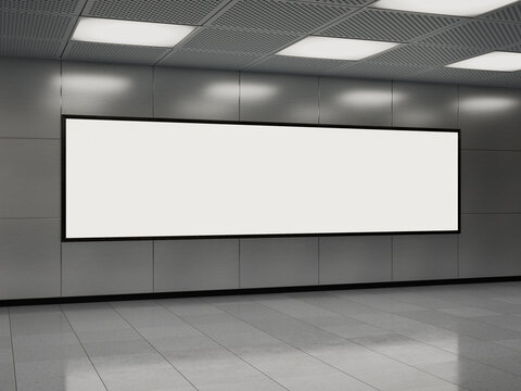White Billboard Screen for Ads Mockup on Underground Station from Front View 3D Render