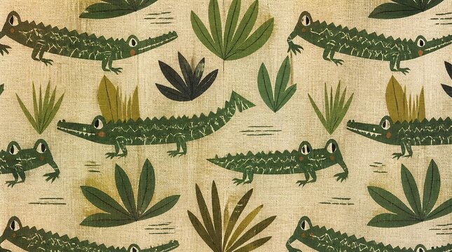seamless background with crocodile and plant