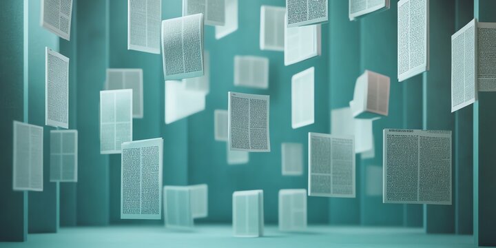 Open Books Floating in Air Modern Digital Art Concept