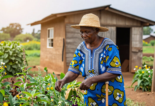 Elderly African Woman Harvesting Medicinal Herbs