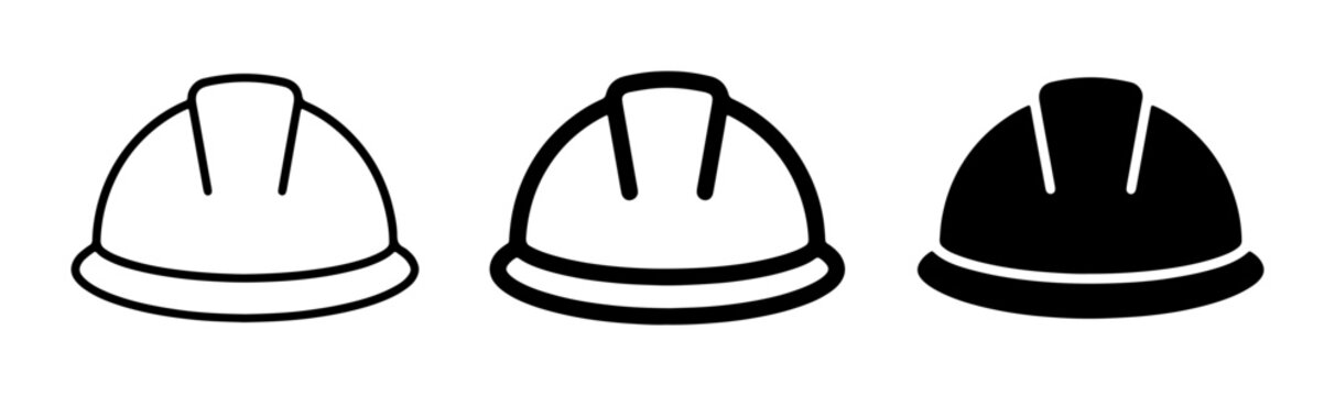 Hard Hat Icons Set, Safety Headwear Vector Graphics, Construction Protection Symbols, Industrial Gear Illustrations