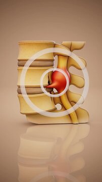 Conceptual 3D animation of a herniated disc in the lumbar spine
