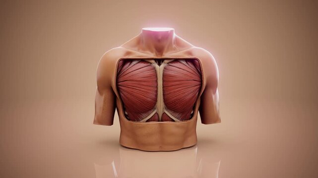 Conceptual 3D animation of pectoral muscle anatomy