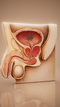 Conceptual 3D animation of bladder cancer with anatomical cross section