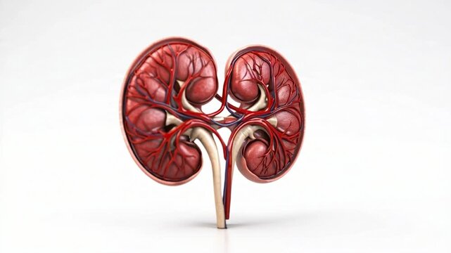 Detailed 3D Illustration of Human Kidney Anatomy on White Background