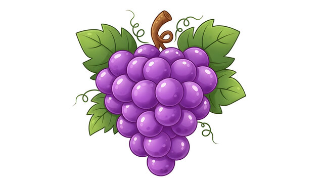Playful cartoon grapes with bright colors and detailed texture, isolated on white background.