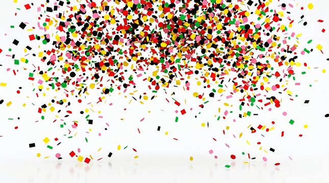 Colorful confetti falling isolated on white background