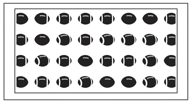 Seamless Pattern of American Footballs on White Background, Sport Game Equipment