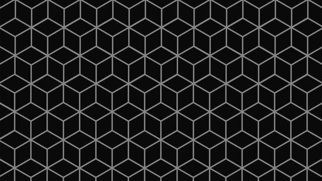 silver metallic geometric isometric cube pattern abstract black background with fading chrome line grid texture for modern corporate and automotive design
