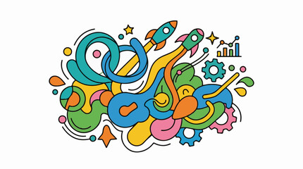 Obraz premium A colorful abstract illustration of swirling shapes and symbols (1)