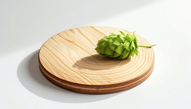 Hops on wooden cutting board.