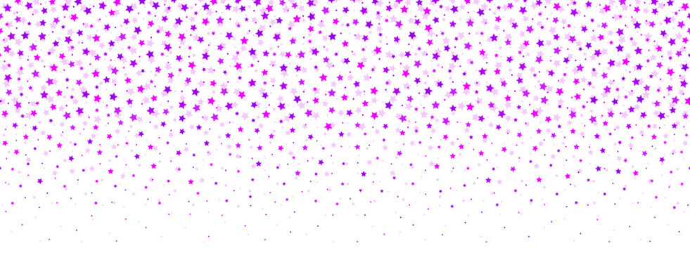Purple and violet star confetti background, festive glitter fall for celebration Christmas, New Year, wedding or birthday party. Texture, pattern, holiday decoration or backdrop for carnival bg border