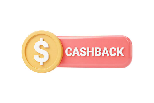 3d cashback button with dollar coin on transparent background