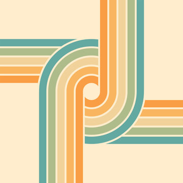 Abstract background of rainbow groovy Wavy Line design in 1970s Hippie Retro style. Vector pattern ready to use for cloth, textile, wrap and other.