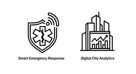 Obraz premium Smart emergency response and digital city analytics icons with emergency