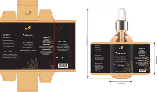 Realistic skin care packaging mock up. Dropper bottle and box template with design label.