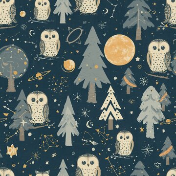 seamless pattern with night junggle owl background illustration