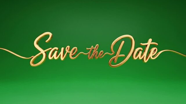 Golden Save The Date Typography Motion Graphic on Green Background