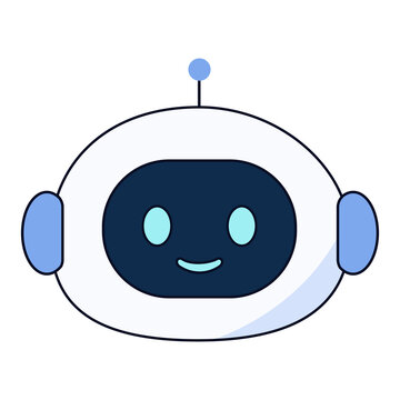 AIロボットの顔。笑顔のキャラクターアイコンと頭部イラスト。AIアシスタント。AI robot face. Smiling character icon and head illustration. AI assistant solution.