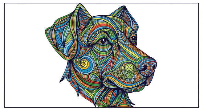 Vibrant Dog Portrait: Abstract Geometric Patterns and Swirls
