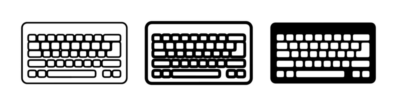 Keyboard Icons Set: Black and White Vector Graphics for Technology and Communication Concepts, Digital Input Devices