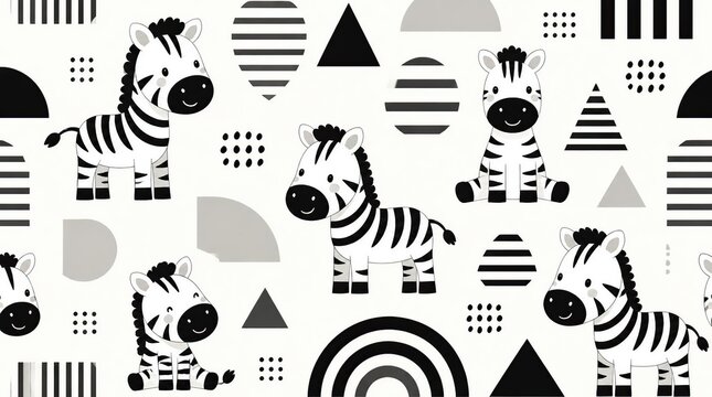 seamless pattern with zebra black and white geometry background illustration