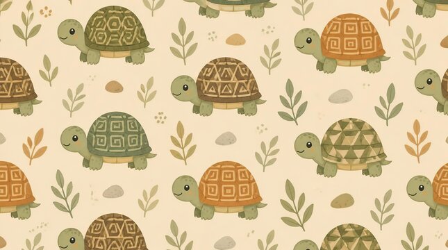 seamless pattern with cute turtle background illustration