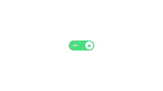 Minimalist green toggle switch button set to the on position on a white background.