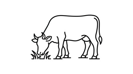 Fototapeta premium Cow grazing in a field single line drawing silhouette