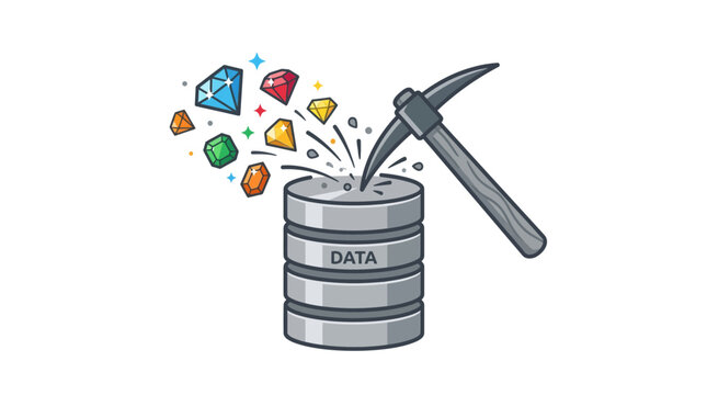 Data mining, analytics, colorful gems, database vector icon