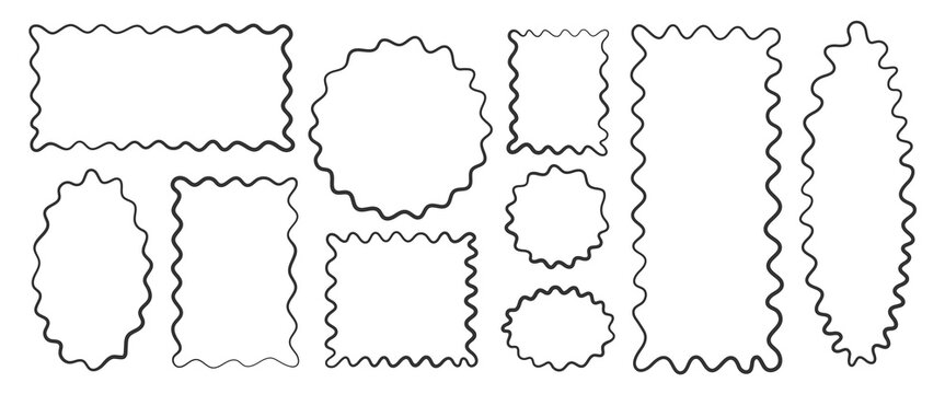 Wavy frame border with playful wiggle edges. Modern vector rectangle shape perfect for photos, labels, or creative design projects with hand-drawn charm. Vector illustration.