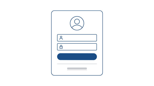 A minimal outline vector illustration of a login interface on a device screen