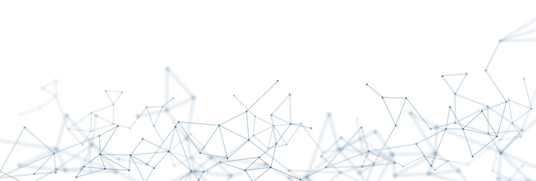 Abstract blue connected dots and lines network on black technology background with copy space