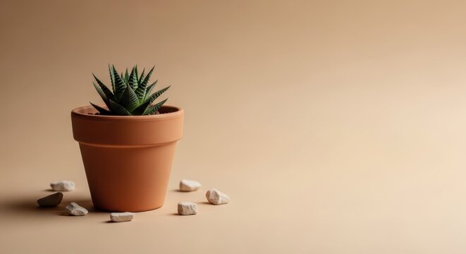 Small succulent plant in terracotta pot.