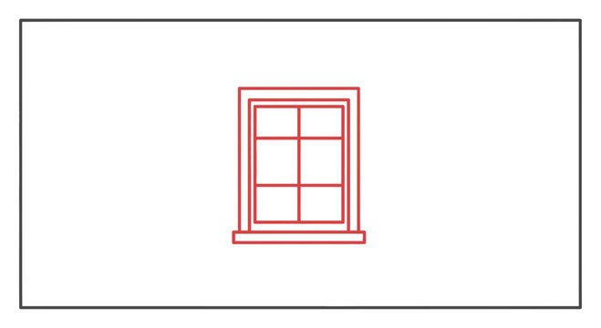 Red Frame Window Icon, Simple Geometric Outline, Isolated on White Background