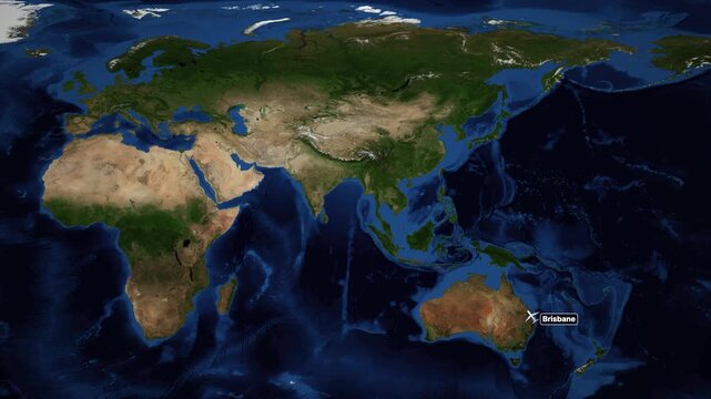 Animated Flight Route Map from Brisbane Australia to Copenhagen Denmark