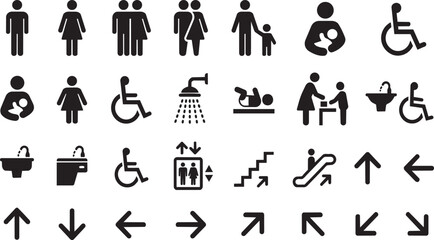 Set of universal public information signs on transparent background