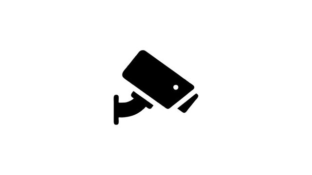 Black Surveillance Security Camera Icon CCTV Monitoring Protect Loop Motion Graphics Alpha Background