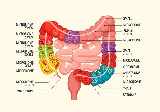 Colorful Human Digestive System Microbiome Diagram