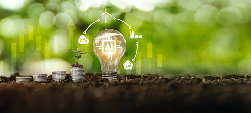 AI Powered Renewable Energy and Sustainable Growth Concept with Carbon Reduction and Smart Green Technology