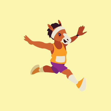 Marathon runner Horse Runner Crossing Finish Line