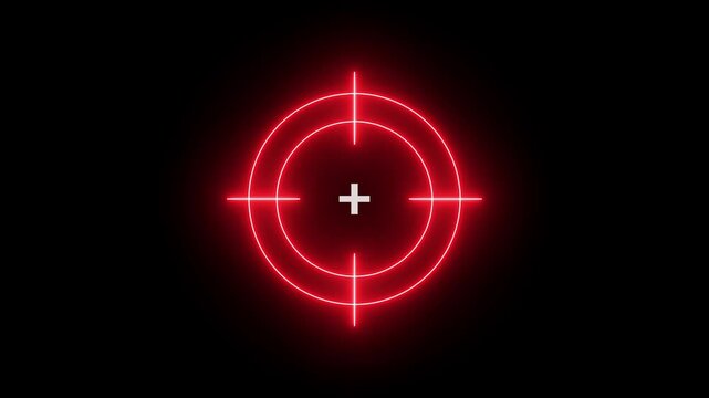 red Glowing Crosshair Target Scope Reticle HUD Interface Loop Motion Graphics Background Overlay
